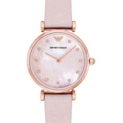 Emporio Armani Kappa Mother Of Pearl White Dial Pink Leather Strap Watch For Women - AR11130